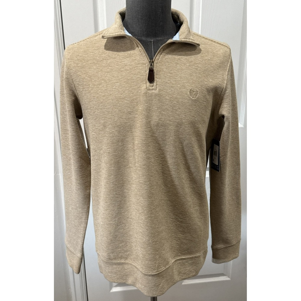 Chaps Quarter Zip Mens Small Camel New Mock Neck Jaspe Pullover
